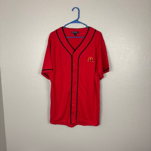 Retro Sport Tek Port Authority Red McDonald’s Size Large Cotton Racing Jersey - Picture 1 of 6